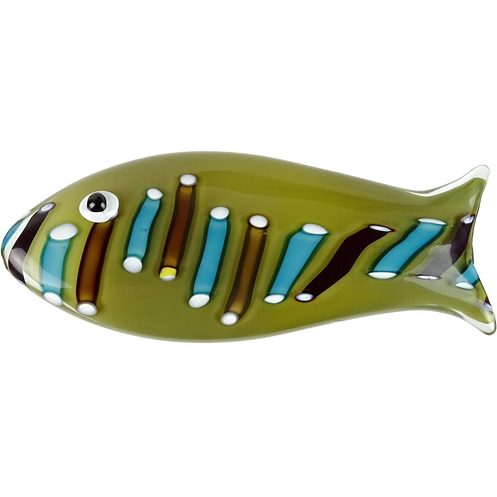 Ken Scott Venini Murano Olive Green Italian Art Glass Fish Paperweight Sculpture