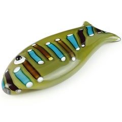 Ken Scott Venini Murano Olive Green Italian Art Glass Fish Paperweight Sculpture