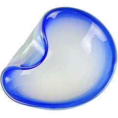 Seguso Murano Opalescent White Cobalt Blue Rim Italian Art Glass Bowl