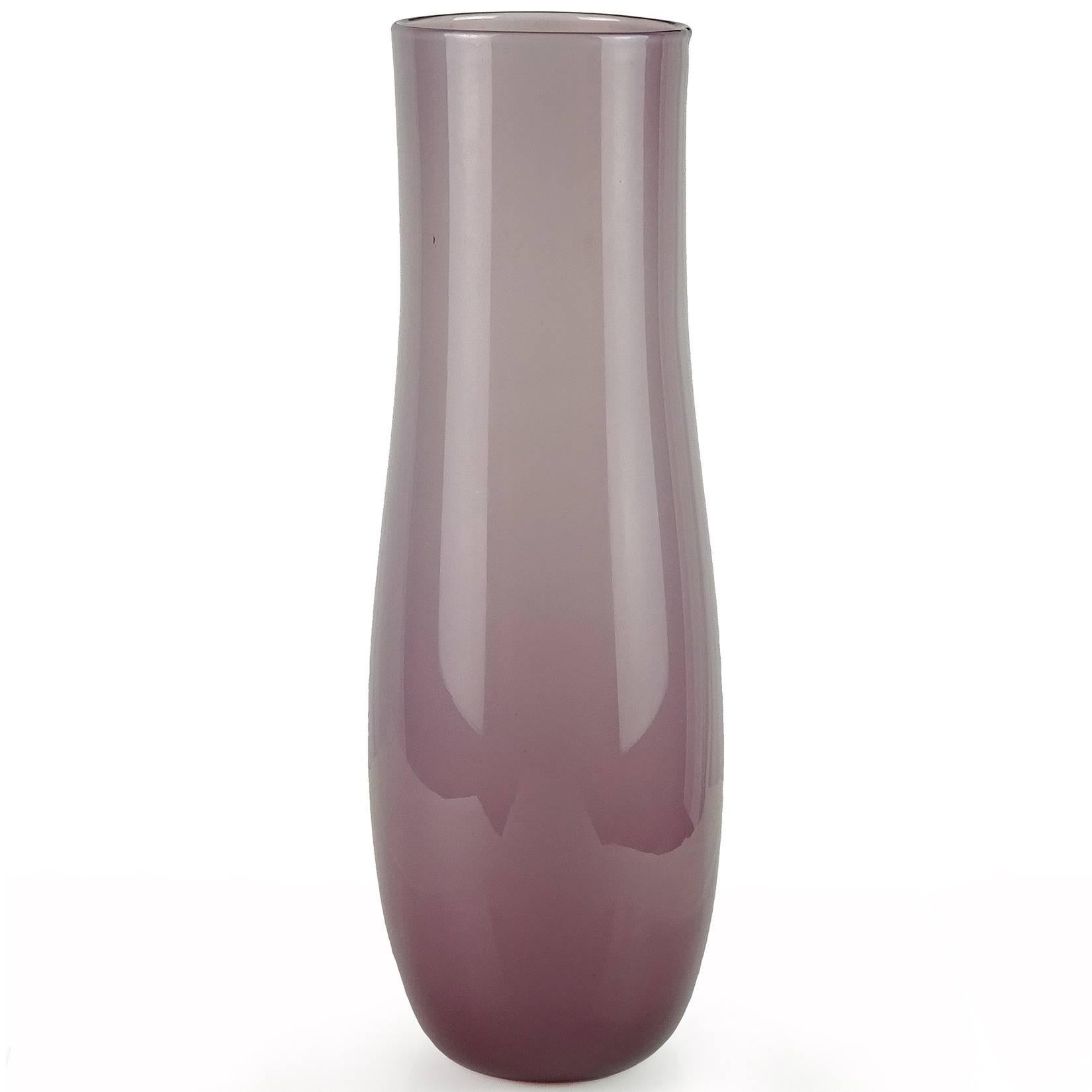 Mid-Century Modern Venini Murano Signed Lavender Purple Opaline Italian Art Glass Flower Vase