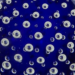 Murano Sommerso Cobalt Blue Bubbles Italian Art Glass Ball Bookend Sculptures