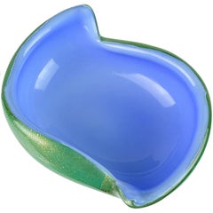 Archimede Seguso Murano, 1956 Blue Green Gold Flecks Italian Art Glass Bowl Dish