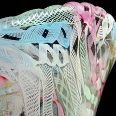 Murano Multi-Color Pastel Ribbons Italian Art Glass Fan Shaped Flower Vase
