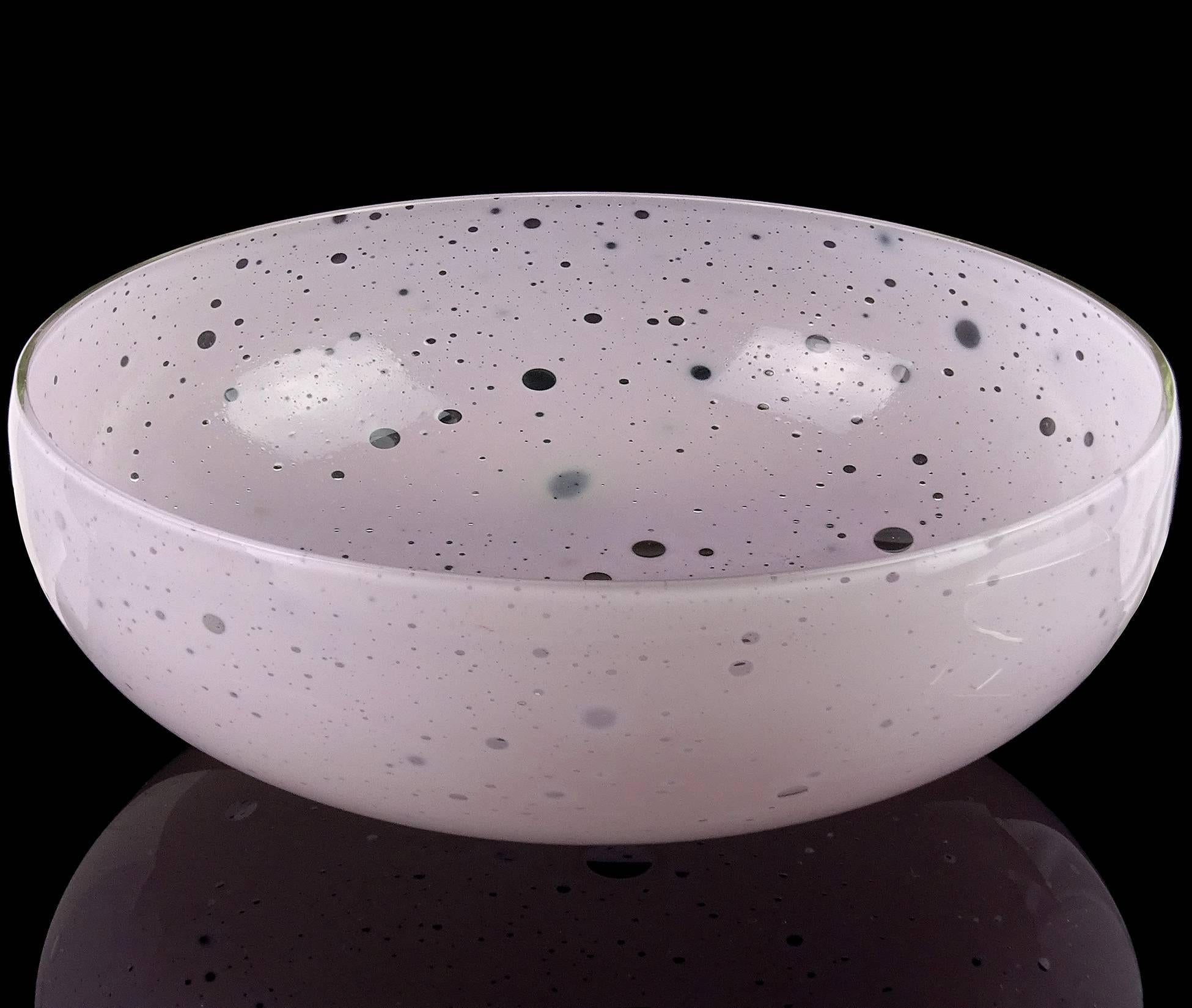 Beautiful large Murano handblown, soft pink with scattered bubbles Italian art glass moonscape centerpiece bowl. Documented, and signed by designer Alfredo Barbini. Also looks like a very large eggshell. The piece measures 11 1/2