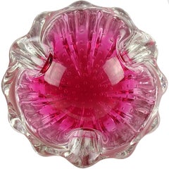 Murano Sommerso Pink Controlled Bubbles Italian Art Glass Decorative Ashtray