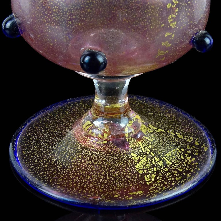 Murano Yellow Blue Pink Gold Flecks Italian Art Glass Antique