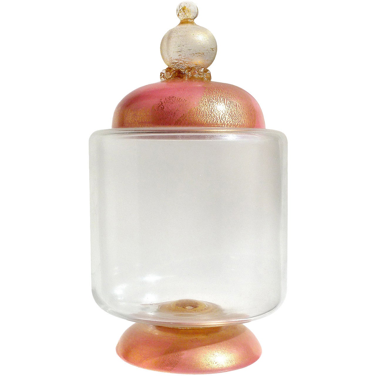 Barovier e Toso Murano Pink Gold Flecks, Italian Art Glass Candy Jar Container