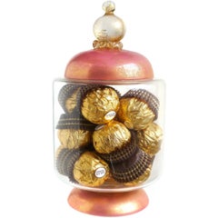 Barovier e Toso Murano Pink Gold Flecks, Italian Art Glass Candy Jar Container