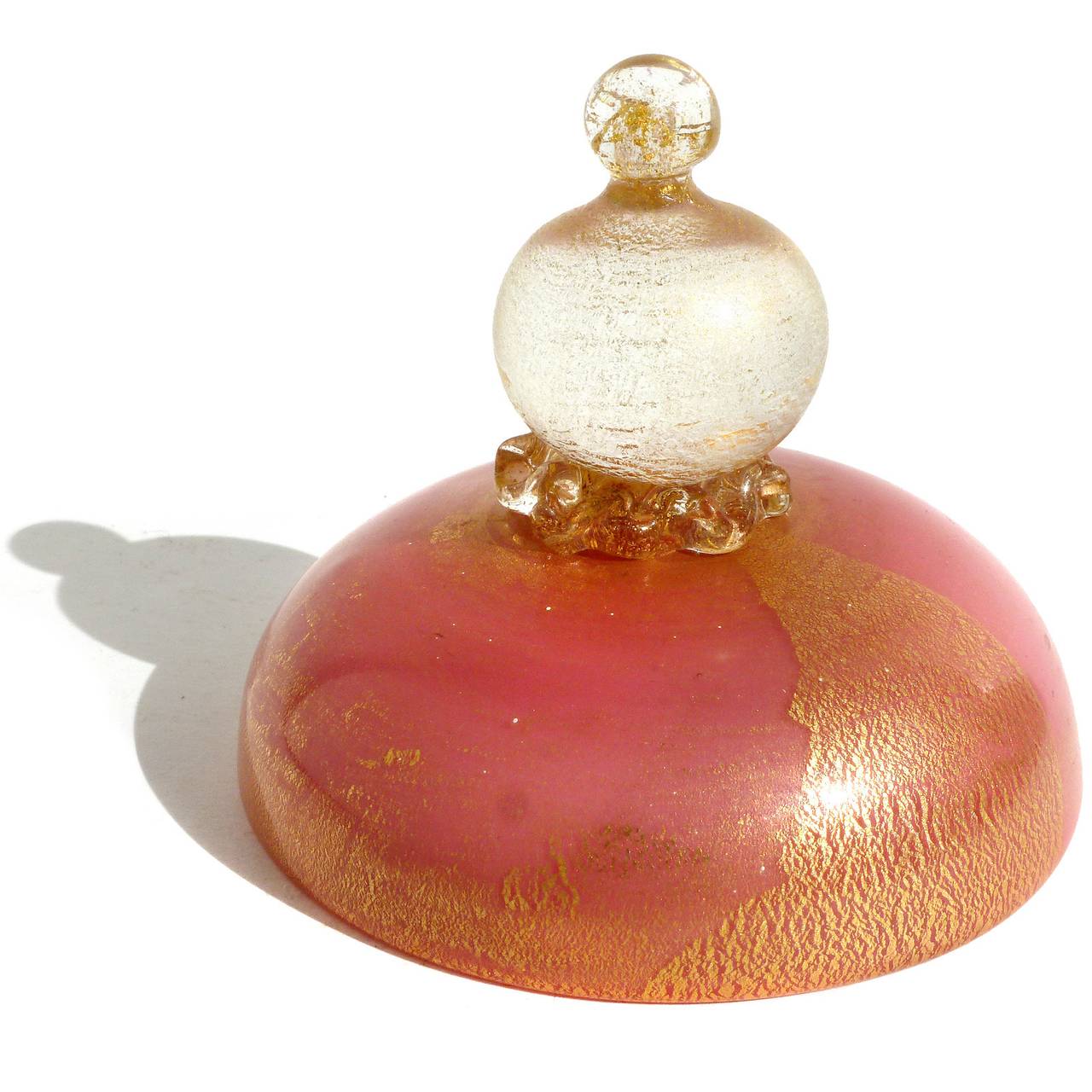 Hollywood Regency Barovier e Toso Murano Pink Gold Flecks, Italian Art Glass Candy Jar Container