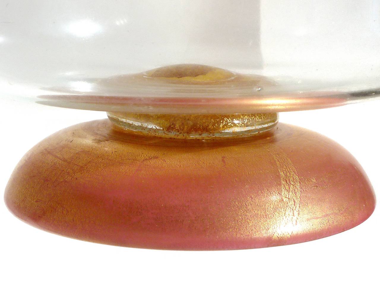 Barovier e Toso Murano Pink Gold Flecks, Italian Art Glass Candy Jar Container In Excellent Condition In Kissimmee, FL