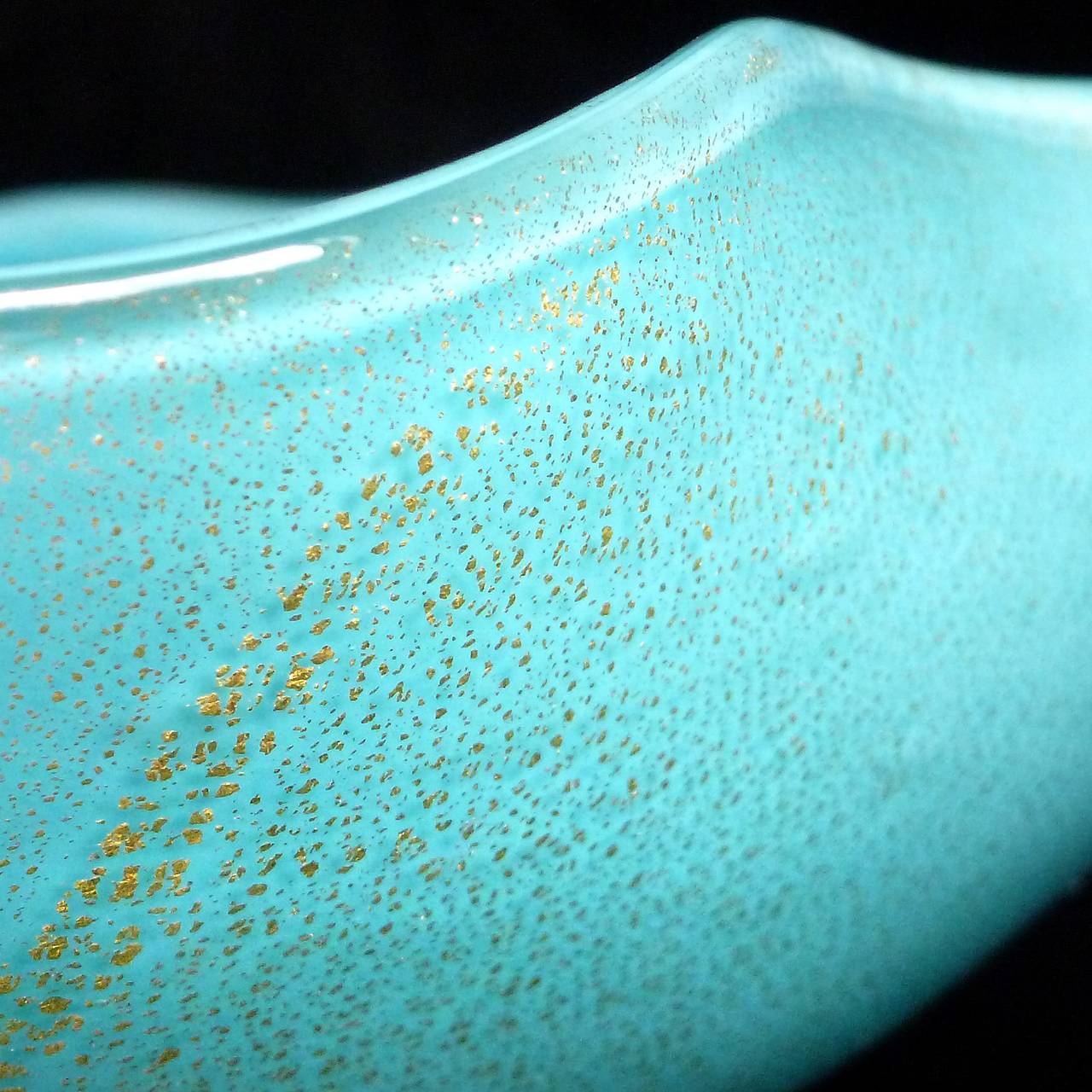 Mid-Century Modern Alfredo Barbini Murano Gold Flecks Blue Italian Art Glass Compote Candy Bowl