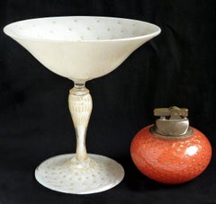Alfredo Barbini Murano Gold Flecks White Italian Art Glass Compote Candy Bowl