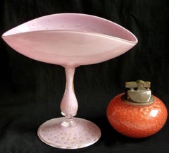 Alfredo Barbini Murano Gold Flecks Pink Italian Art Glass Compote Candy Bowl