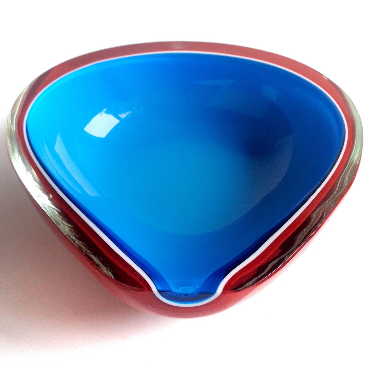 Mid-Century Modern Fratelli Toso Murano Red, White and Blue Italian Art Glass Decorative Pear Bowl