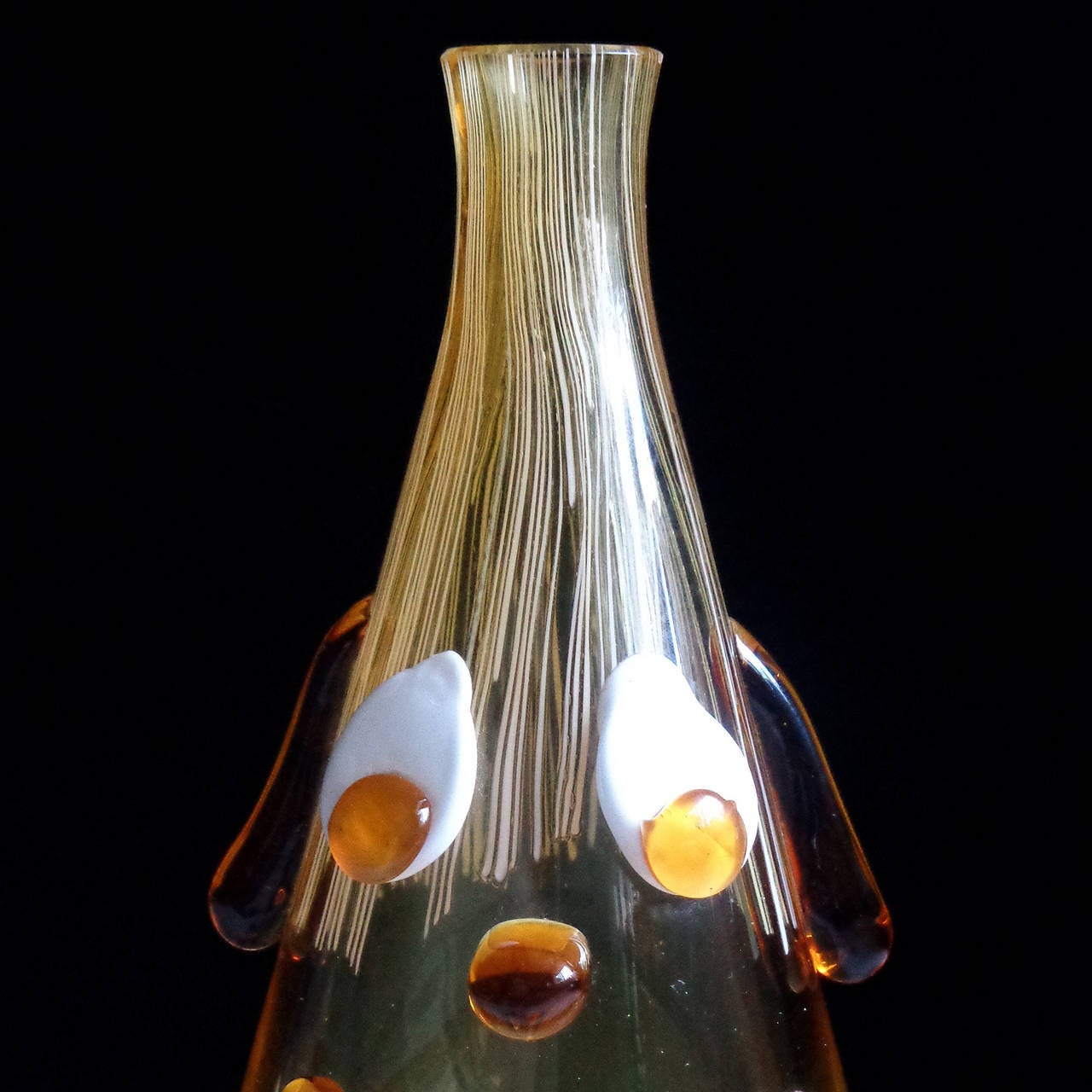 Mid-Century Modern Fratelli Toso Murano Cranberry Yellow Clown Face Italian Art Glass Decanter