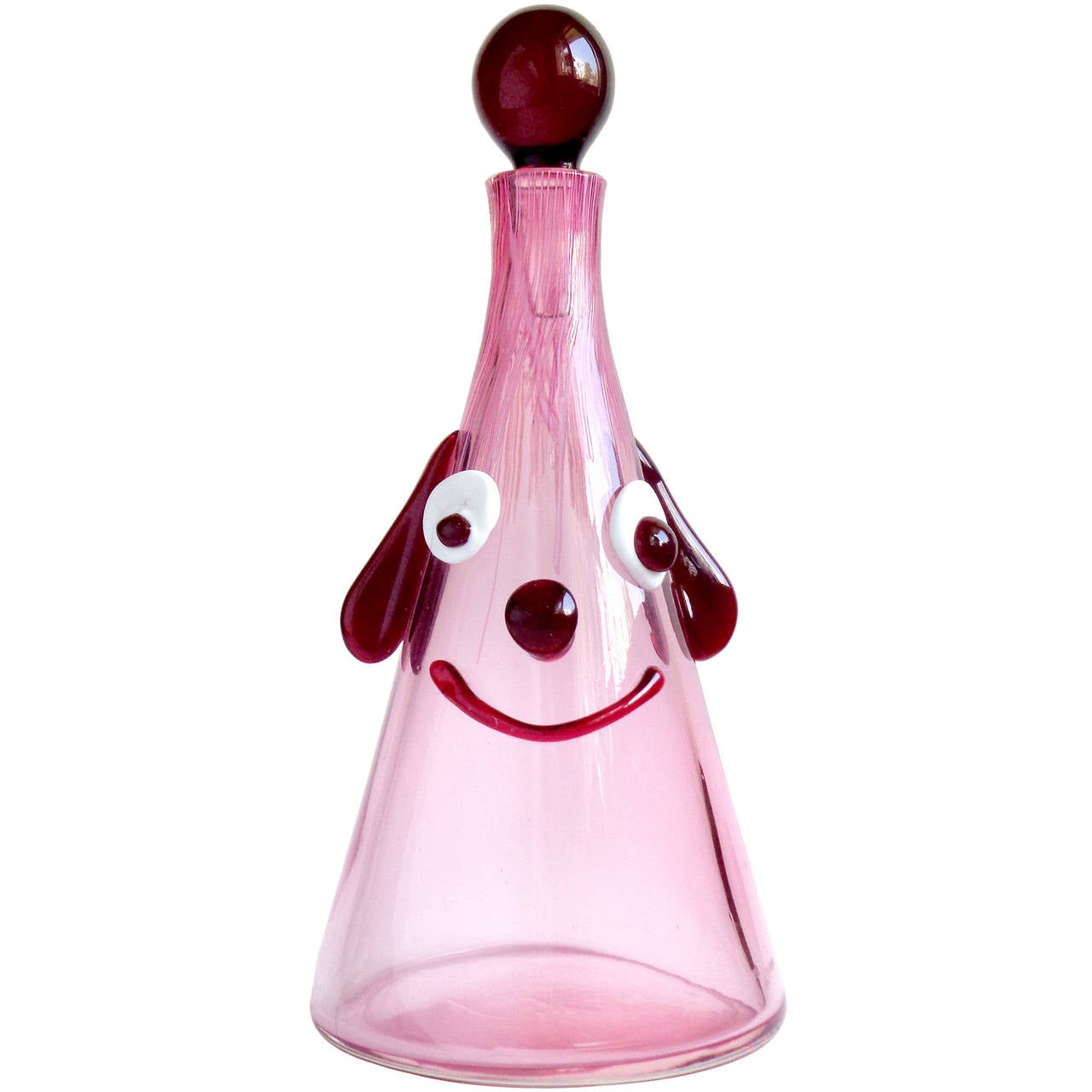 Fratelli Toso Murano Cranberry Yellow Clown Face Italian Art Glass Decanter In Excellent Condition In Kissimmee, FL