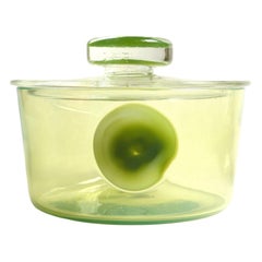 Fratelli Toso Murano Apple Green a Pentoni Italian Art Glass Jewelry Powder Box