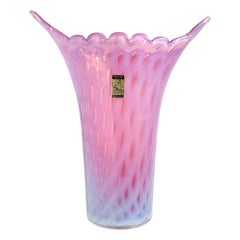 Fratelli Toso Murano Opalescent Pink Bubbles Italian Art Glass Flower Vase
