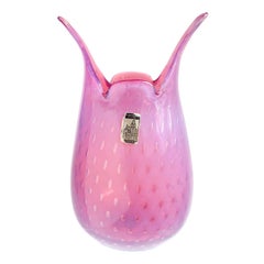Fratelli Toso Murano Opalescent Pink Bubbles Italian Art Glass Flower Vase