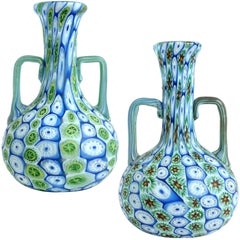 Fratelli Toso Murano Millefiori Flower Mosaic Italian Art Glass Cabinet Vases