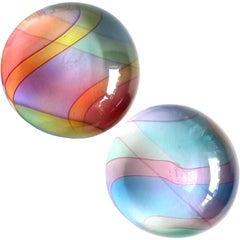 Archimede Seguso Signed Murano Rainbow Italian Art Glass Paperweights