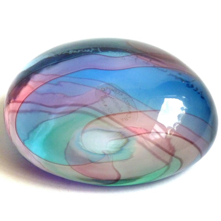 Archimede Seguso Signed Murano Rainbow Italian Art Glass Paperweights
