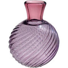 Archimede Seguso Murano Vase à fleurs en verre d'art italien côtelé améthyste