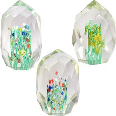 Reserved for Judy - Murano Millefiori Wild Flower Diamond Facet Paperweight