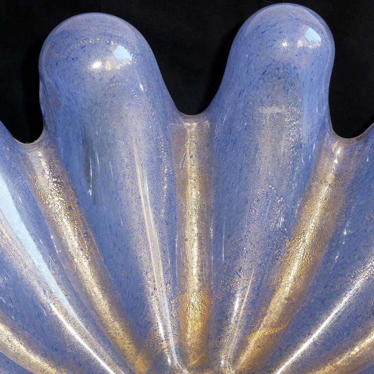 Ercole Barovier Murano Blue Gold Flecks Italian Art Glass Conch Shell Bowl In Good Condition In Kissimmee, FL