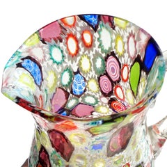 Fratelli Toso Murano Millefiori Flower Star Mosaic Italian Art Glass Pitcher