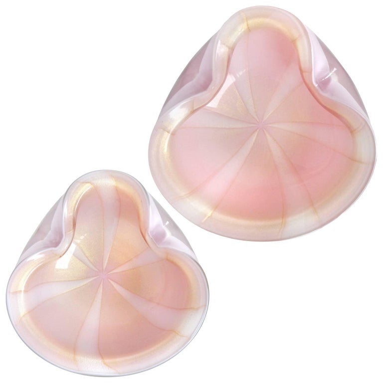 Alfredo Barbini Murano Pink White Gold Italian Art Glass Decorative Bowl Set For Sale at 1stdibs