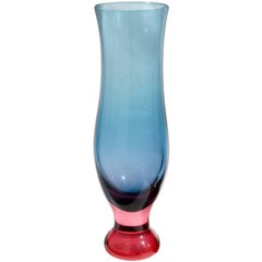 Archimede Seguso Murano Sommerso Blue Pink Italian Art Glass Flower Vase