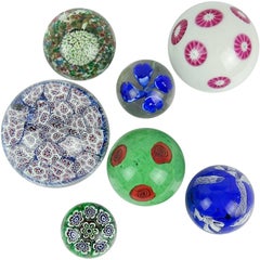 Fratelli Toso Murano Millefiori Flowers Mosaic Italian Art Glass Paperweight Set