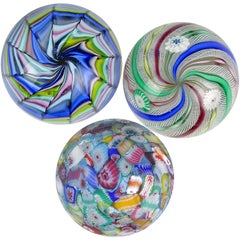Fratelli Toso Murano Millefiori Flowers Ribbons Italian Art Glass Paperweights