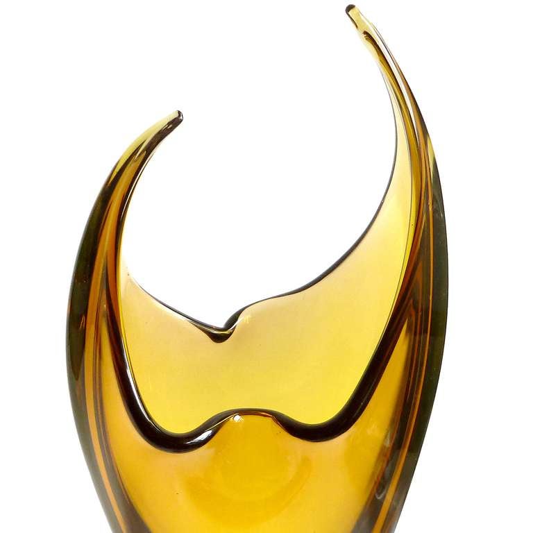 Hand-Crafted Flavio Poli Seguso Murano Sommerso, Golden Yellow and Orange Italian Glass Vase