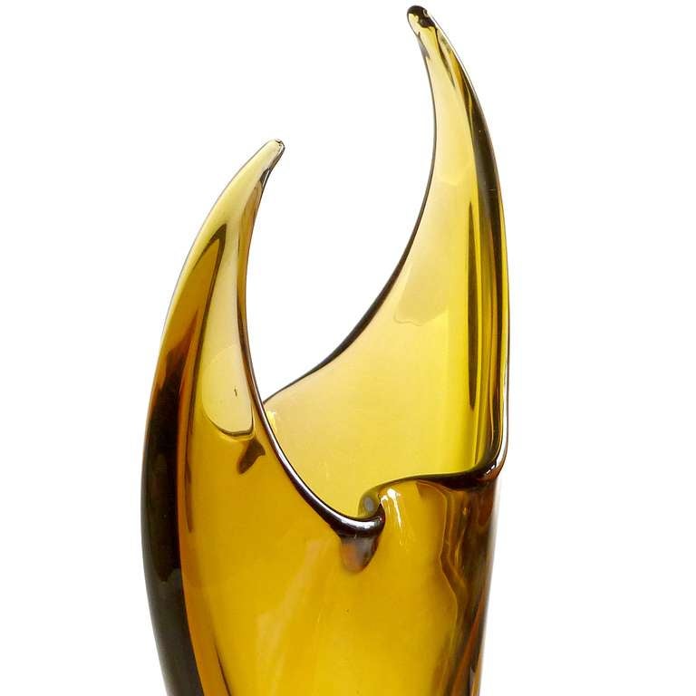 Flavio Poli Seguso Murano Sommerso, Golden Yellow and Orange Italian Glass Vase In Excellent Condition In Kissimmee, FL