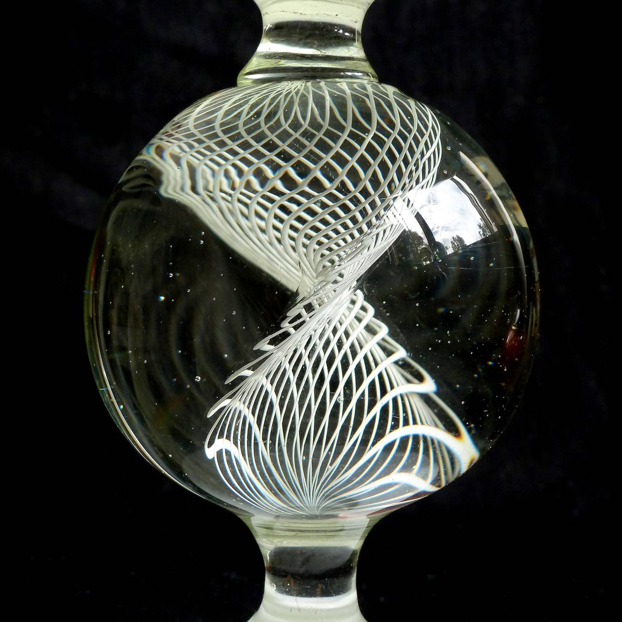 Mid-Century Modern Archimede Seguso Murano White Ribbon Paperweight Italian Art Glass Compote Bowl
