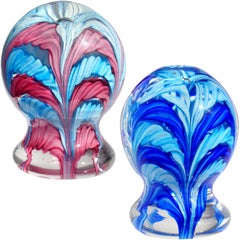 Fratelli Toso Murano Colorful Blue Pink Ribbon Italian Art Glass Paperweights