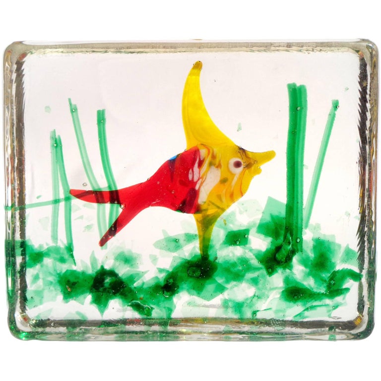 Murano Bright Red Yellow Fish Italian Art Glass Aquarium Paperweight