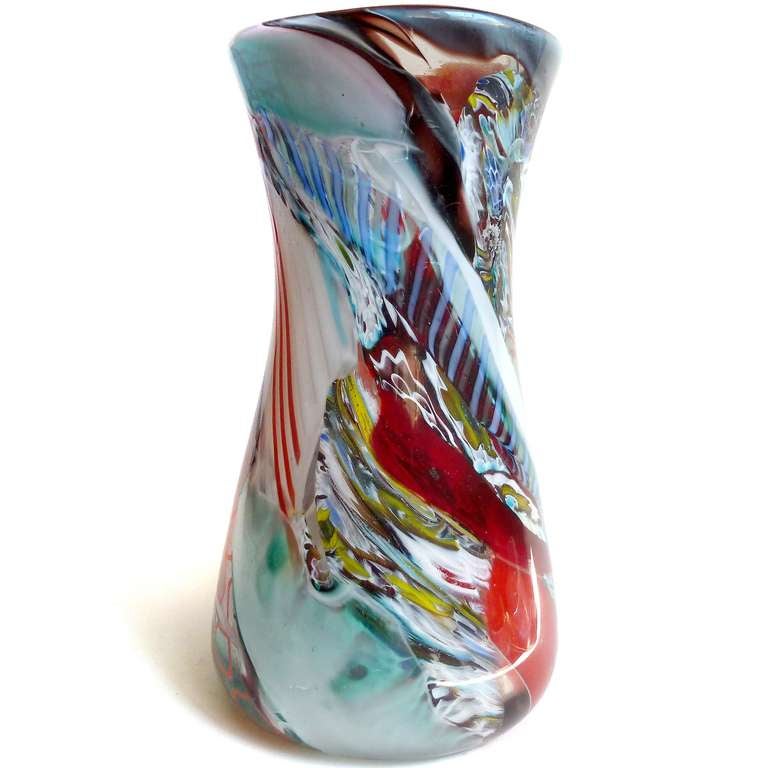 Italiano Dino Martens Vaso in vetro artistico italiano di Murano Millefiori Nastri Zanfirico in vendita
