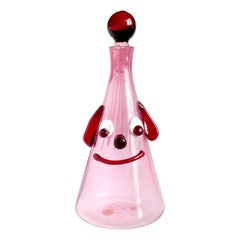 Fratelli Toso Murano Cranberry Pink Clown Face Italian Art Glass Decanter