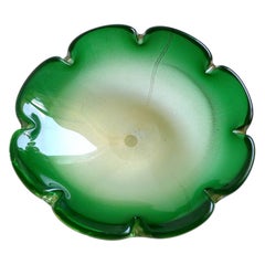 Murano Gold Flecks Green Sommerso Italian Art Glass Decorative Center Bowl