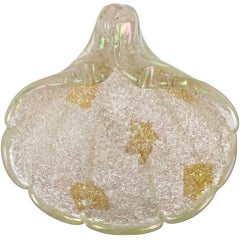 Ercole Barovier Murano Iridescent Gold Flecks Italian Art Glass Seashell Bowl