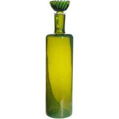 Fratelli Toso Murano Green Flower Stopper Italian Art Glass Decanter Italy Label