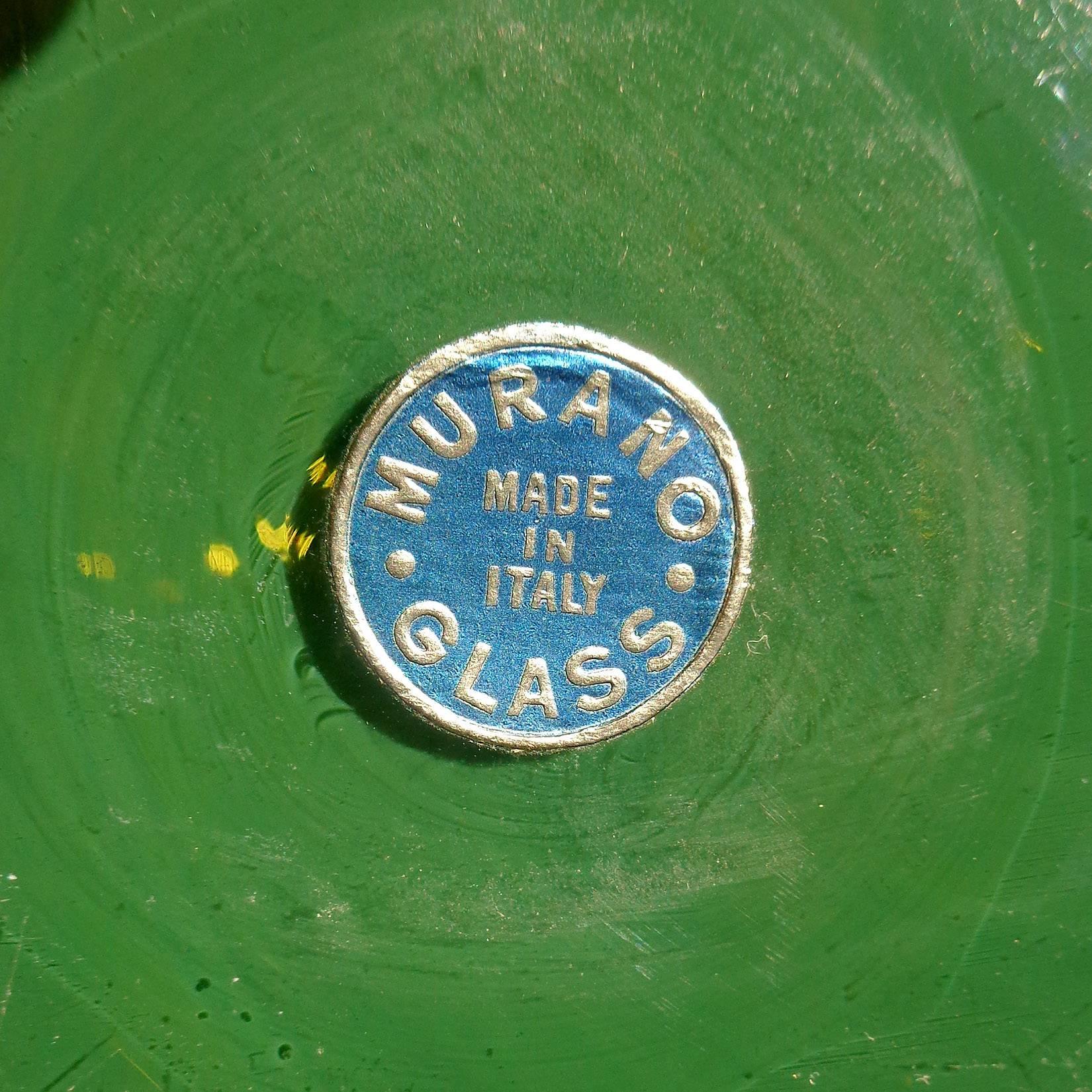 Fratelli Toso Murano Green Flower Stopper Italian Art Glass Decanter Italy Label In Good Condition In Kissimmee, FL