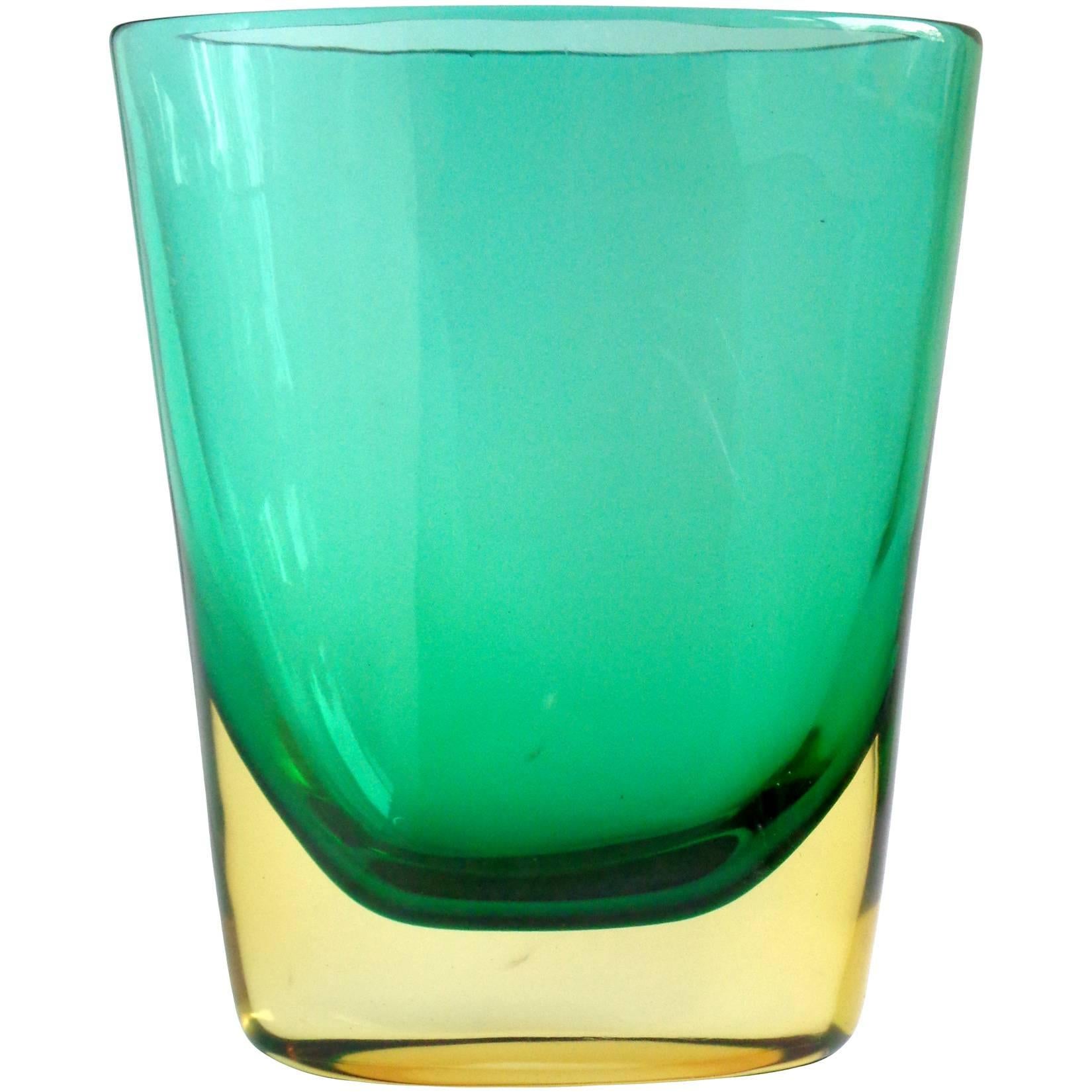 Flavio Poli Murano Sommerso Yellow Green Italian Art Glass Vintage