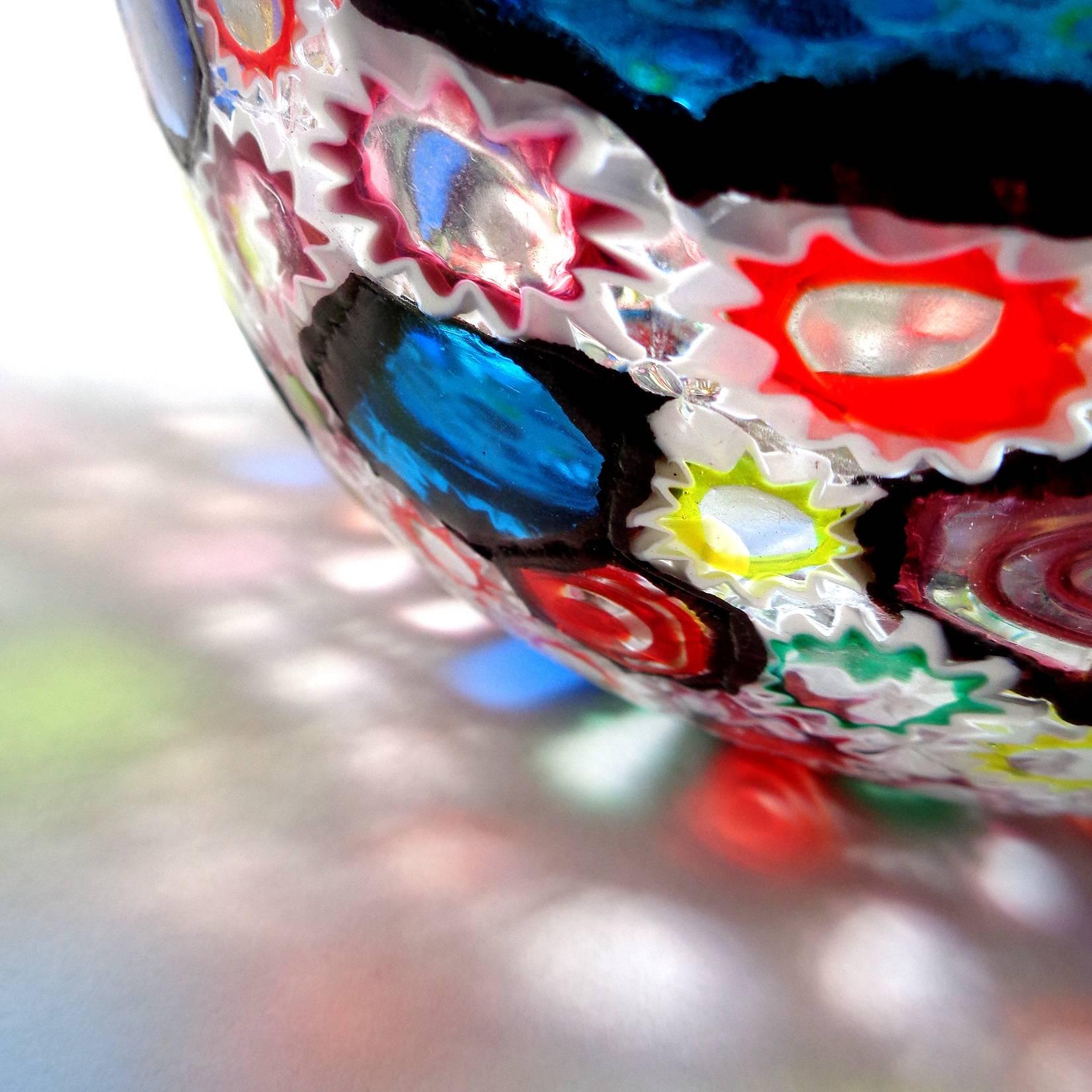 Mid-Century Modern Fratelli Toso Murano Millefiori Flower Star Mosaic Italian Art Glass Bowl Vase