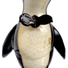 Murano White, Black and Gold Flecks Italian Art Glass Penguin Sculpture Figurine