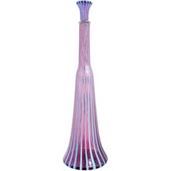 Fratelli Toso Murano Purple Blue Stripe Ribbons Italian Art Glass Decanter
