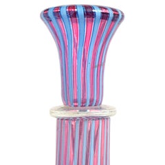 Fratelli Toso Murano Purple Blue Stripe Ribbons Italian Art Glass Decanter